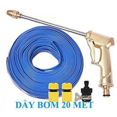 Vòi Xịt️Evoucher Bộ dây vòi xịt nước rửa xe, tưới cây , tăng áp 3 lần, loại 20m 206701-3 đầu đồng,cút,nối đen+  đai