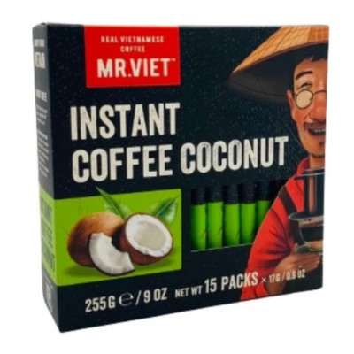 Cà phê hoà tan Dừa Mr Viet Coffee 255g - Instant Coffee Coconut (15 gói/ hộp *17g)