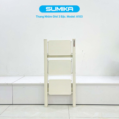 Thang nhôm ghế gia đình 3 bậc SUMIKA A103, chiều cao 68cm