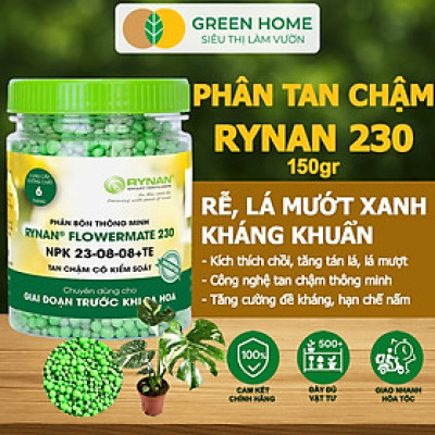 Phân tan chậm Rynan 230, chai 150gr, chuyên kiểng lá, dưỡng lá xanh, sinh trưởng khoẻ |Greenhome