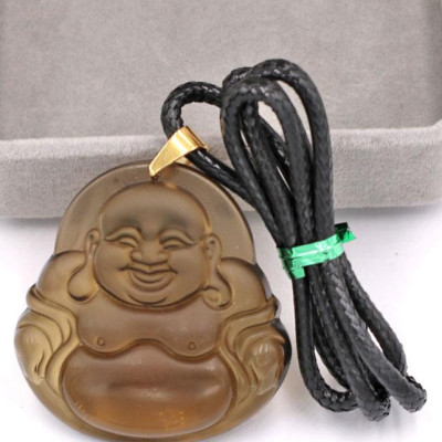 Dây chuyền mặt Phật Di Lặc - đá Obsidian (4.6cm x 4.8cm) DEPDLN23 - kèm hộp nhung