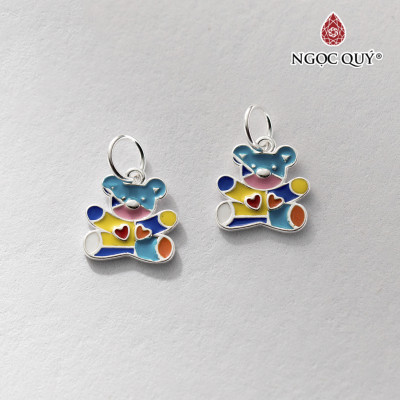 Charm bạc treo hình chú gấu sắc màu - Ngọc Quý Gemstones