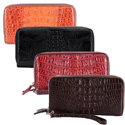 HC3208-09-10-16 - Bóp nữ da cá sấu Huy Hoàng 2 khóa gai màu vàng bò, đen, nâu đỏ, nâu đất