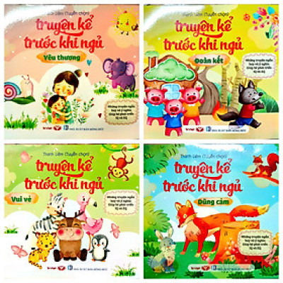 Bộ Truyện Kể Trước Cho Bé Trước Khi Ngủ: Dũng Cảm + Đoàn Kết + Yêu Thương + Vui Vẻ (Bộ 4 Cuốn - Tặng kèm Túi mù hoặc Sticker bất kỳ)