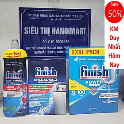 Combo Viên rửa bát Finish All in one 94 viên + Muối Finish 1,2kg + Nước làm bóng Finish 800ml