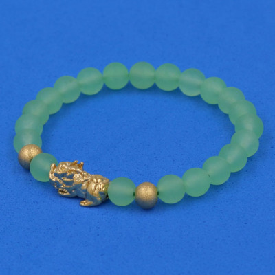 Chuỗi đeo tay Thạch Anh Xanh Lá Mờ 6 ly cẩn Tỳ Hưu inox vàng VTAXLMTHHBV6 - hợp mệnh Hỏa, mệnh Mộc