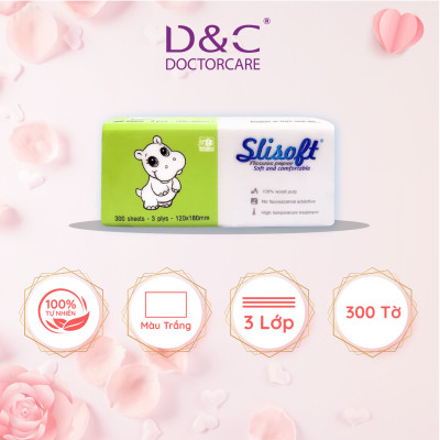Giấy ăn Slisoft Trắng 100 tờ x 3 lớp, khăn giấy khô thân thiện môi trường không chất tẩy trắng an toàn cho cả gia đình