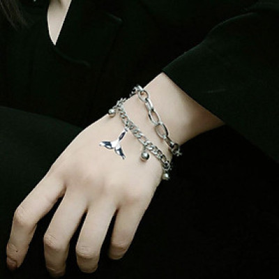 Vòng tay lắc tay đuôi cá 2 lớp xích hợp kim không đen cá tính