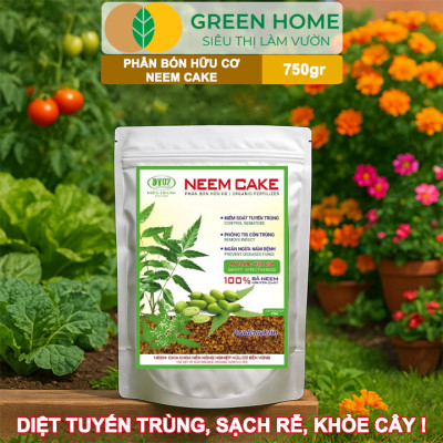 Phân Bón Hữu Cơ Neem Cake, GreenHome, Bao 750gr, Sinh Học Tự Nhiên Trị Tuyến Trùng, Sâu, Cải Tạo Đất