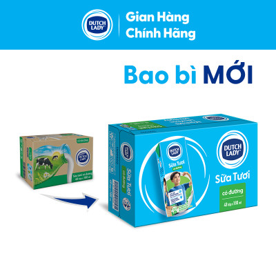 Thùng 48 Hộp Sữa Tươi Tiệt Trùng Dutch Lady Cô Gái Hà Lan Có Đường (48X180ml)
