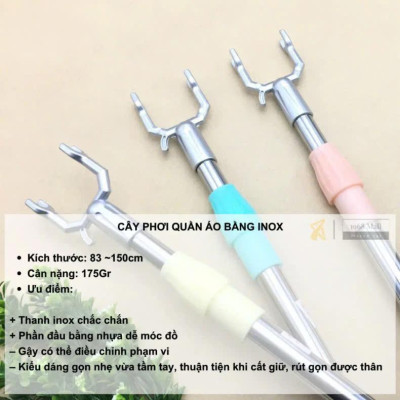 Cây phơi quần áo, gậy lấy đồ, cây lấy quần áo trên cao bằng nhựa, inox rút gọn Kệ