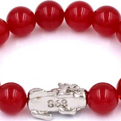 Chuỗi tay đá thạch anh đỏ 12 ly - cẩn Tỳ Hưu inox VTAOTHT12 - hợp mệnh Hỏa, mệnh Thổ