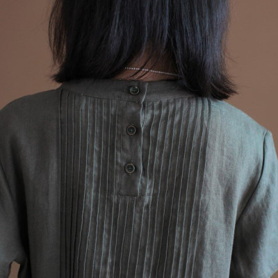 Đầm ngắn tay chất liệu linen cao cấp, dáng suông basic dễ mặc, phong cách kín đáo nhã nhặn NH191 xanh xám