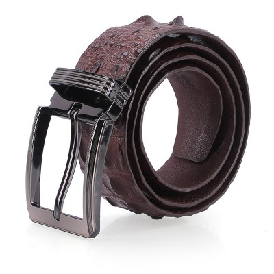 HP4848 - Dây nịt nam da cá sấu Huy Hoàng nguyên con 4P đầu kim màu nâu đất