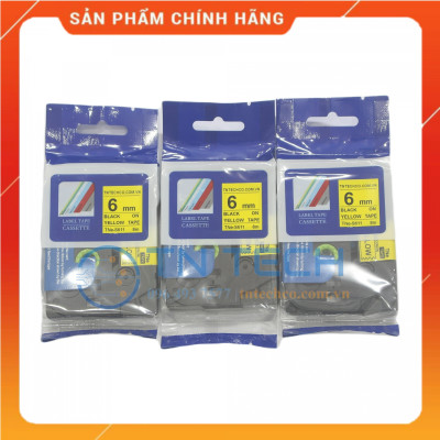 Nhãn In TNE-S611 - Đen nền vàng 6mm x 8m - Dùng cho máy in BROTHER - AIMO - PUTY [Hàng nhập khẩu]