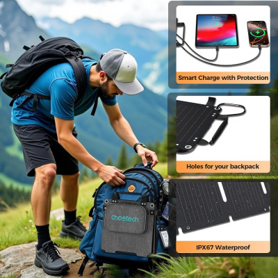 Bộ sạc năng lượng mặt trời di động Choetech SC005-V5 công suất 28W có thể gấp gọn (Hàng chính hãng)