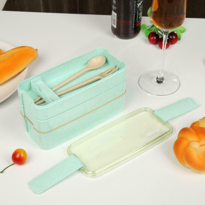 Hộp Cơm 3 Tầng Lúa Mạch Lunch Box + Tặng Kèm Muỗng, Nĩa