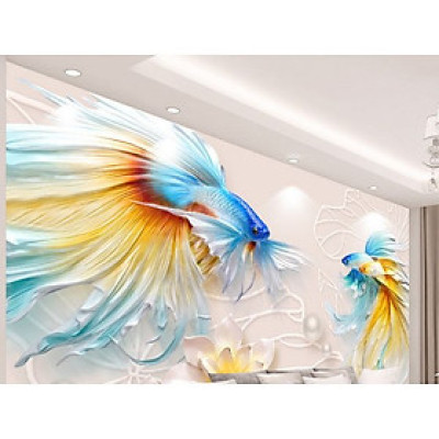 Tranh dán tường đôi cá chép - tranh dán phòng khách - phòng ngủ - hành lang - tranh phong thủy 