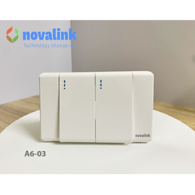 Mặt công tắc đôi A6-03 Novalink chính hãng. Chất liệu nhựa chống cháy, lõi đồng nguyên chất. Có xuất hóa đơn VAT