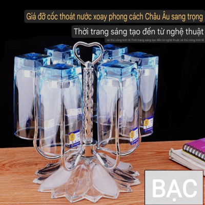 GIÁ ĐỠ ÚP LY CỐC INOX & THỦY TINH PHA LÊ LUXURY THOÁT NƯỚC XOAY  PHONG CÁCH CHÂU ÂU SANG TRỌNG