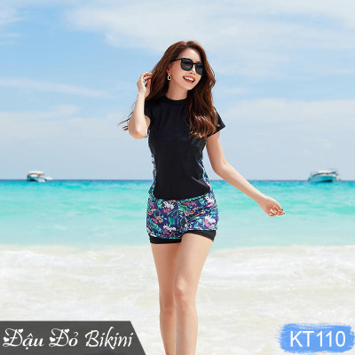 Đồ bơi bigsize nữ, áo tắm cộc tay cùng quần boxer cho người béo mập, mẫu thể thao khỏe khoắn, chất đẹp phom đẹp | KT110