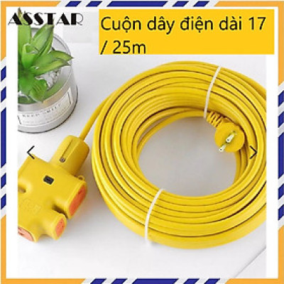 CUỘN DÂY ĐIỆN 16A - 250V DÀI 25M KÈM Ổ CẮM ĐÚC VÀ PHÍCH CẮM ĐÚC LIỀN DÂY CHỊU LỰC CAO CẤP (5 Ổ CẮM, DÂY 2 x 4 LI) - Hàng Chính Hãng