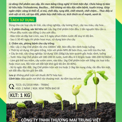 Combo 2 gói Chế phẩm vi sinh Trichoderma TRIBAC 1kg. Ủ phân rác bã hữu cơ hoai mục không mùi hôi. Đối kháng nấm hại, khống chế thối rễ. HSD: 2 năm