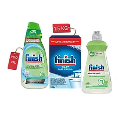Combo Nước bóng finish Hữu cơ+Nước rửa bát Finish Gel 1.5L+1.5kg Muối rửa bát Finish chuyên dùng cho máy