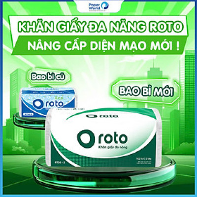 Combo 20 gói khăn giấy lau tay Roto eco20-2 hai lớp 100% bột giấy nguyên sinh, dài 20cm, họa tiết chấm bi xốp, thấm hút 2 chiều, gồm 102 tờ/gói