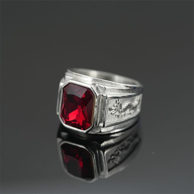 Nhẫn nam đẹp cao cấp thời trang titan thép không gỉ cham rồng trangsucpt đá đỏ màu trắng PTNNA249