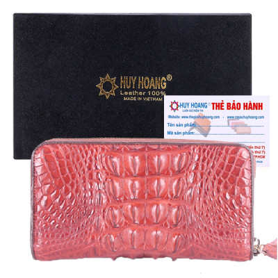 HJ3237-38-39-40 - Bóp da cá sấu 1 khóa gai đen, nâu đỏ, vàng, nâu đất