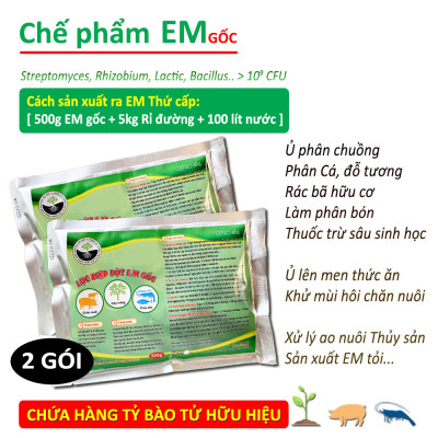 Combo 2 gói Chế phẩm sinh học EM gốc 500g - Chứa hàng tỷ vi sinh vật có lợi - Ủ rác bã hữu cơ làm phân bón - Xử lý mùi hôi