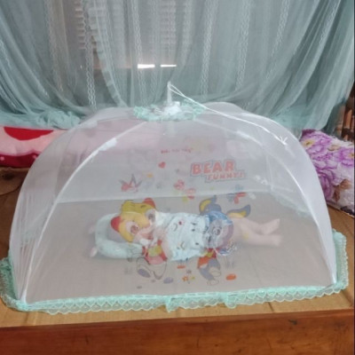 Đồ Dùng Phòng Ngủ -  Màn Mùng Chụp Rút Dây - Mùng Chụp Em Bé Voan In Bông Đẹp , Gấp gọn