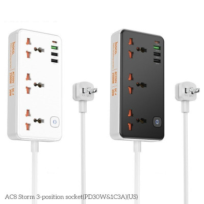 Ổ cắm điện đa năng sạc nhanh PD 30W cổng typeC + QC18W có 3 cổng USB và 1 cổng Type-C có 3 lỗ cắm tải 2500W dây dài 1.5m - Hàng nhập khẩu