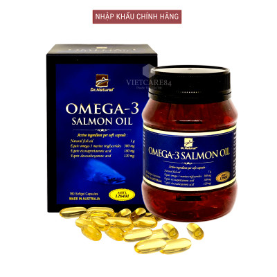 Bộ sản phẩm 2 hộp viên dầu cá hồi nhập khẩu chính hãng OMEGA 3 SALMON OIL (180 viên) giúp bổ sung DHA và EPA hỗ trợ giảm mỡ máu, giảm nguy cơ xơ vữa động mạch, cung cấp các chất dinh dưỡng cần thiết cho não bộ, tốt cho mắt