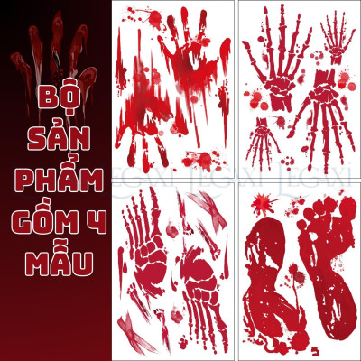 Xăm dán kinh dị trang trí nhà cửa Halloween bàn tay máu vệt máu dấu chân máu Legaxi