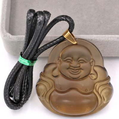 Dây chuyền mặt Phật Di Lặc - đá Obsidian (4.6cm x 4.8cm) DEPDLN23 - kèm hộp nhung