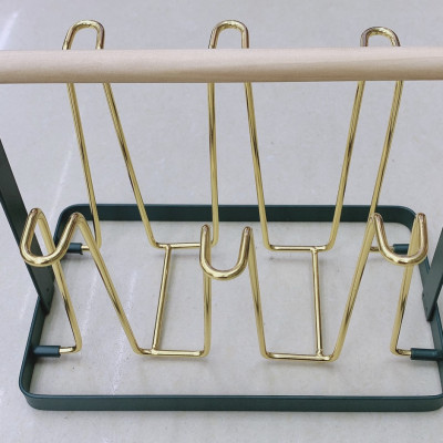 Giá úp cốc chữ nhật kim loại mạ vàng kết hợp màu xanh cổ vịt sang trọng cao cấp - ANTH272