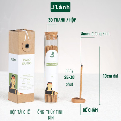 Nhang Thủ Công Palo Santo 3 Lành Hộp 30 Que 100 % Tự Nhiên Tặng Kèm Đế Chăm Không Hóa Chất Xông Thơm
