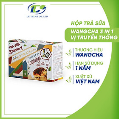 Hộp Trà Sữa Wangcha 3IN1 Vị Truyền Thống pha trà sữa tiện lợi - Bột Hòa Tan Trà Sữa 3IN1 Truyền Thống 4 gói và Thạch 3Q Caramel 4 gói  thơm ngon đi kèm - Trà Sữa 3IN1 Vị Truyền Thống cao cấp, dễ sử dụng (320gr/hộp)