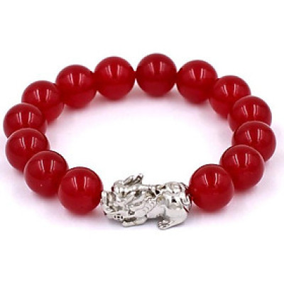 Chuỗi tay đá thạch anh đỏ 12 ly - cẩn Tỳ Hưu inox VTAOTHT12 - hợp mệnh Hỏa, mệnh Thổ