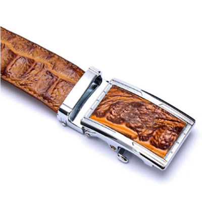 HJ4116 - Dây nịt nam da bò vân cá sấu Huy Hoàng màu vàng