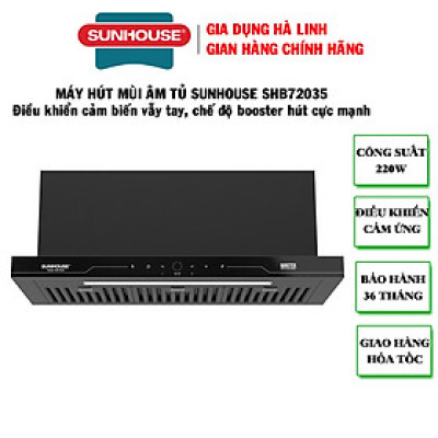 Máy hút mùi âm tủ Sunhouse SHB72035, Công suất 220W, Công suất hút 750m3/h,Công nghệ Ultra-Quiet độ ồn thấp, Điều khiển cảm biến thông minh, Chế độ Booster hút cực mạnh, Bảo hành 36 tháng tại nhà - Hàng chính hãng