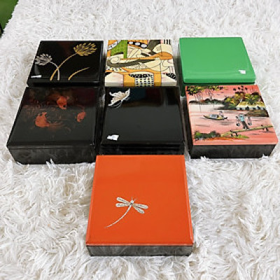 Hộp sơn mài vuông cao cấp Thanh Bình Lê đa năng đựng đồ vật, làm quà tặng ý nghĩa size 16x7 cm