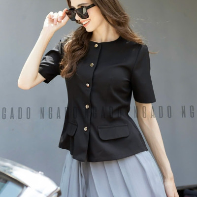 Set áo váy đen chân váy tơ xám NGADO , set áo váy dài , set công sở