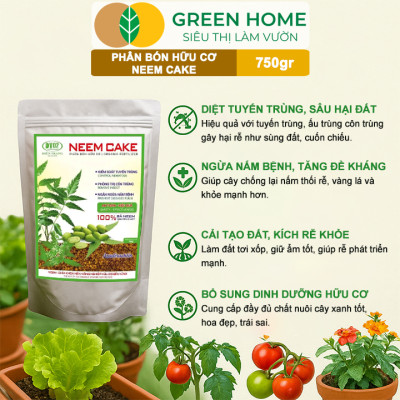 Phân Bón Hữu Cơ Neem Cake, GreenHome, Bao 750gr, Sinh Học Tự Nhiên Trị Tuyến Trùng, Sâu, Cải Tạo Đất