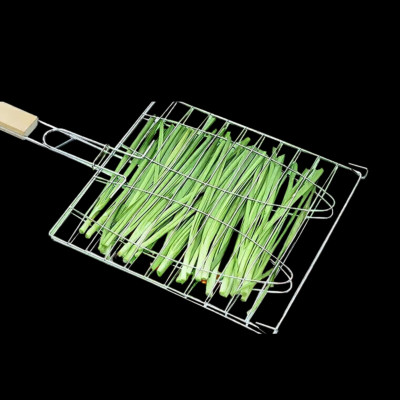 Lưới nướng vuông Suncojia có tay cầm gỗ, nướng cá, kẹp nướng, lưới nướng, kẹp rau củ, nướng thịt