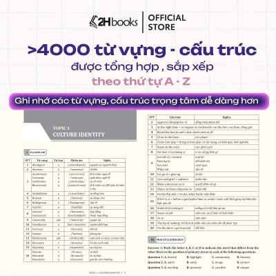 Sách 30 Chủ đề từ vựng Tiếng Anh, 4000 từ vựng, 2000 câu hỏi trắc nghiệm, tiếng anh cô Trang Anh, Tập 1, 2HBooks