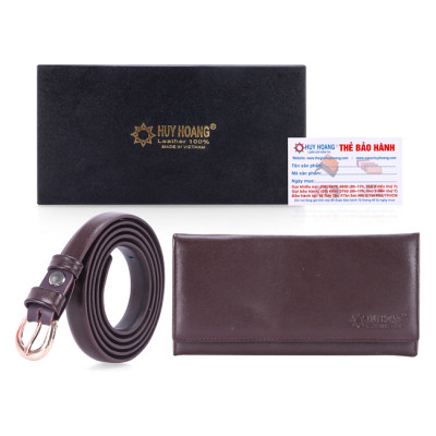 Bộ Thắt Lưng Và Ví Nữ Da Bò Huy Hoàng HT5112-HT3123 (Nâu)