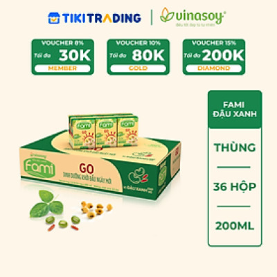 Thùng Sữa Đậu Nành Vinasoy Famigo Đậu Xanh Gạo Đỏ (200ml x 36 Hộp)